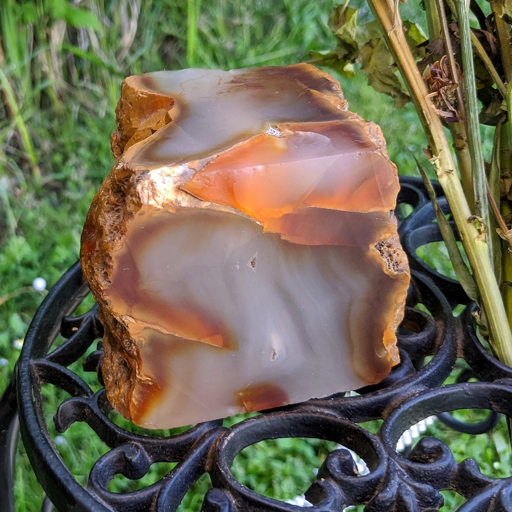 *SOLD* Large natural Agate abstract cut stone bookend 973g